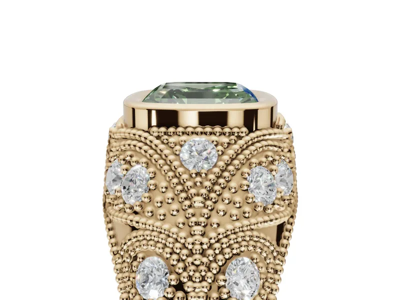 Asscher Cut Vintage Bezel Engagement Ring Setting for a Fancy Green Lab-Grown Diamond | Yellow Gold