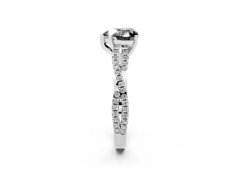 Fancy Black Heart Cut Diamond Solitaire Engagement Ring Set in Silver with Twisted Pavé Band and Prong Setting