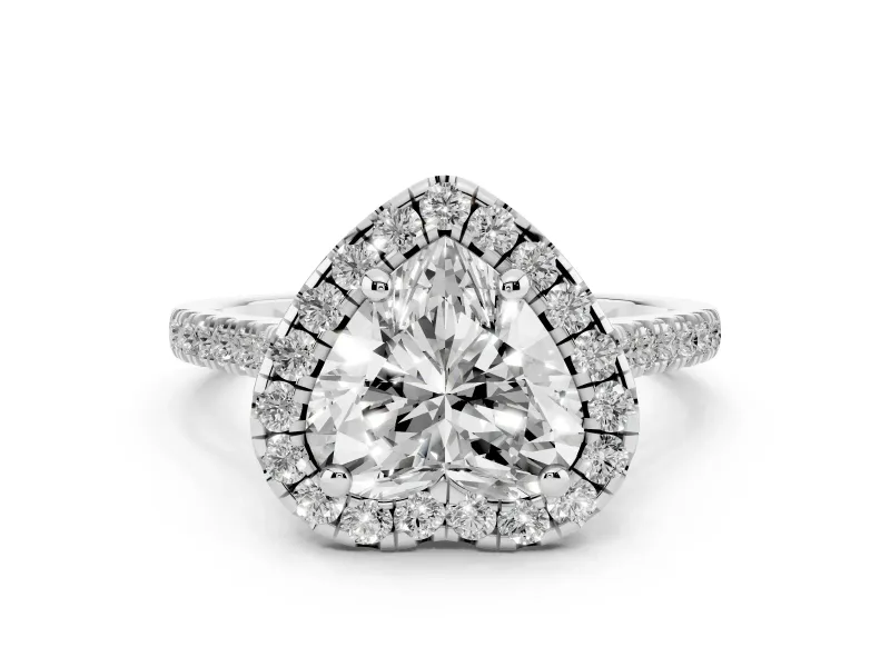 Heart Cut Diamond Cushion Halo Ring Set in White gold with Pavé Band