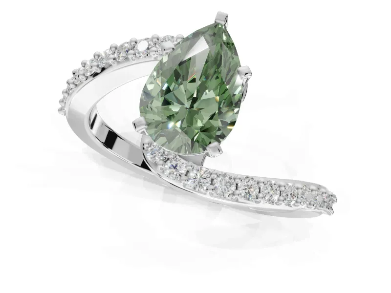 Pear-Shaped Bypass Pavé Engagement Ring Setting for a Fancy Green Lab-Grown Diamond | Platinum