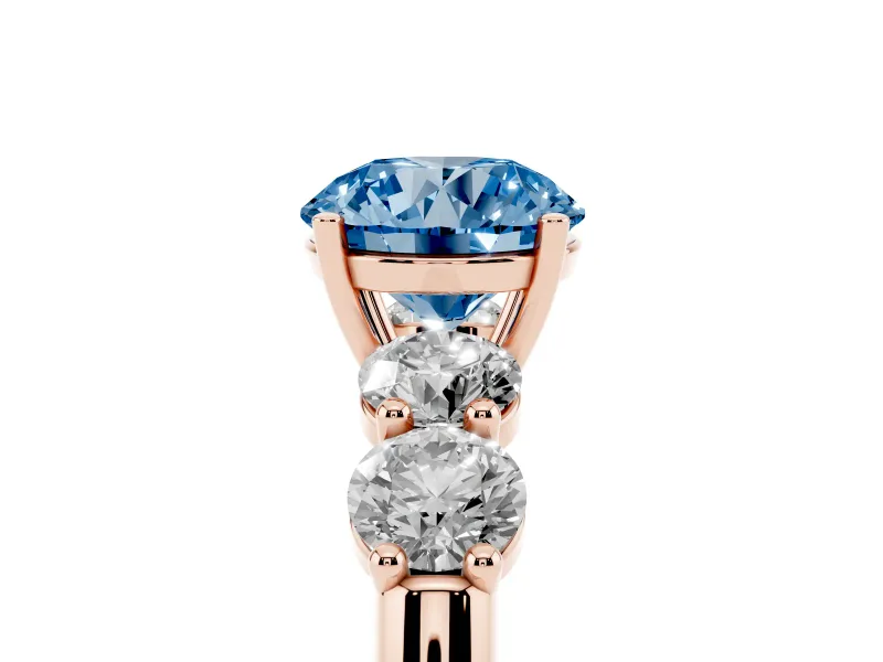 Round Five Stone Engagement Ring Setting for a Fancy Blue Lab-Grown Diamond | Plain Band | Rose Gold
