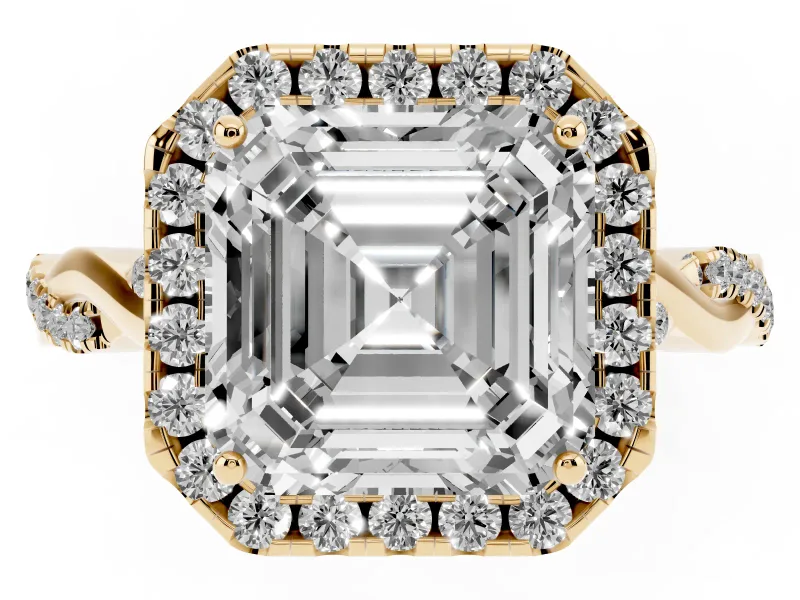 Asscher Cut Halo Engagement Ring Setting | Pavé Twist Band | Yellow Gold
