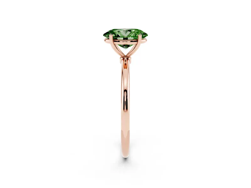 Fancy Green Oval Cut Diamond Solitaire Engagement Ring Set in Rose gold with Thin Band and Prong Setting