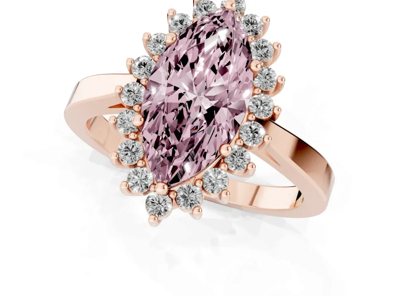 Marquise Scalloped Halo Engagement Ring Setting for a Fancy Pink Lab-Grown Diamond | Rose Gold