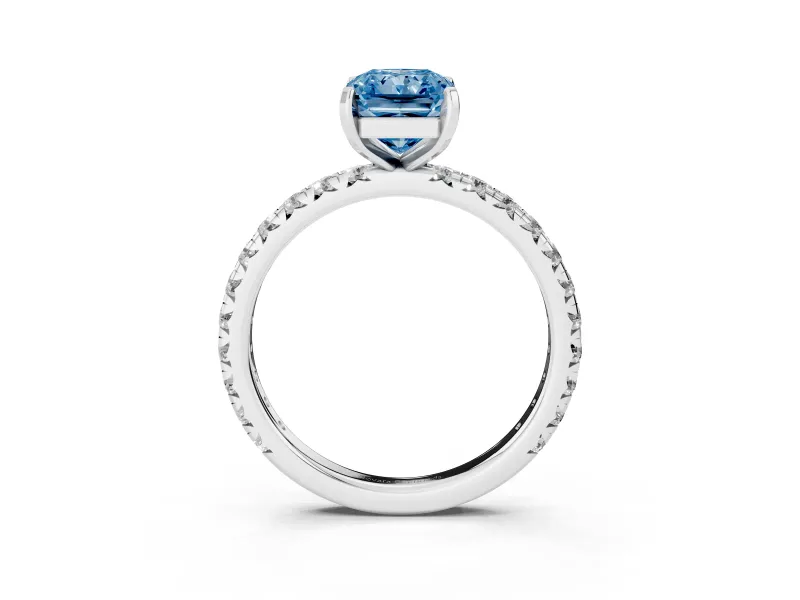 Radiant Cut Pavé Solitaire Engagement Ring Setting for a Fancy Blue Lab-Grown Diamond | Sterling Silver