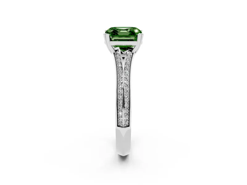 Asscher Cut Pave Split Shank Engagement Ring Setting for a Fancy Green Lab-Grown Diamond | Double Claw Prongs | Platinum