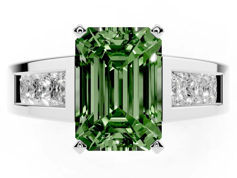 Emerald Cut Channel-Set Engagement Ring Setting for a Fancy Green Lab-Grown Diamond | Platinum