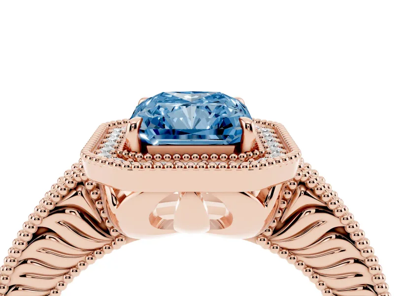 Radiant Cut Halo Engagement Ring Setting for a Fancy Blue Lab-Grown Diamond | Rose Gold