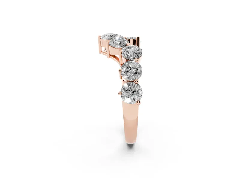Round Diamond Curved Cluster Band Set in Rose gold with Split Shank and Prong Setting