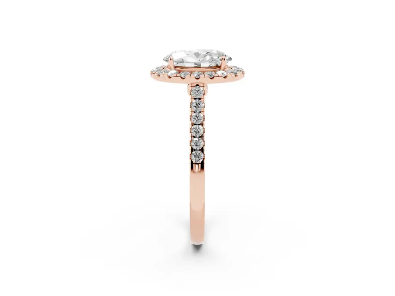 Oval Halo Engagement Ring Setting | Pave Shoulders | Rose Gold