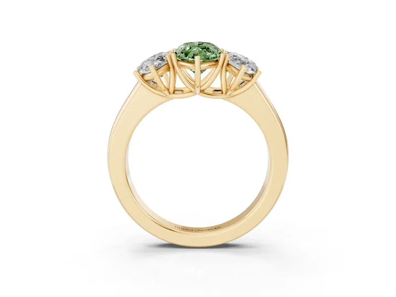 Marquise 3 Stone Engagement Ring Setting for a Fancy Green Lab-Grown Diamond | Yellow Gold