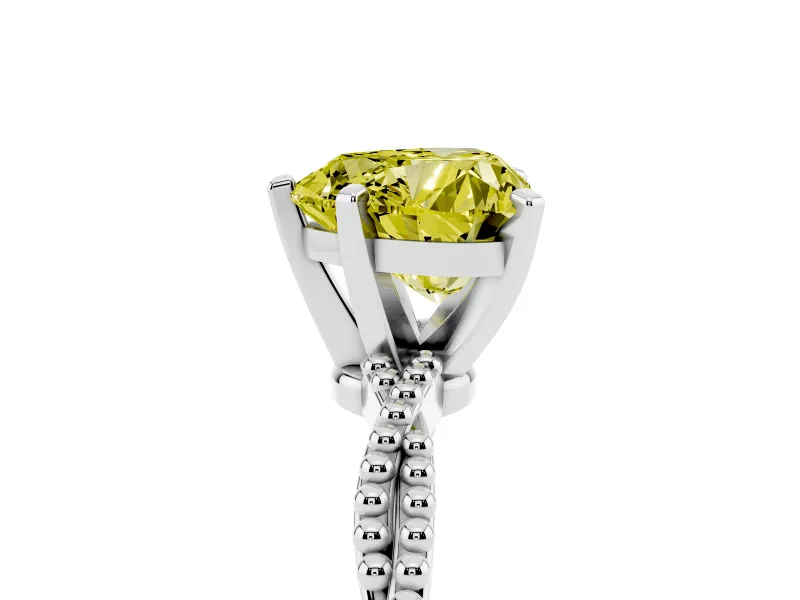 Fancy Yellow Heart Cut Diamond Solitaire Ring Set in Silver with Twisted Band and Bead Prong Setting