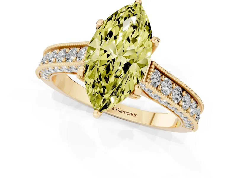 Marquise Hidden Halo Engagement Ring Setting for a Fancy Yellow Lab-Grown Diamond | Milgrain Pave | Yellow Gold