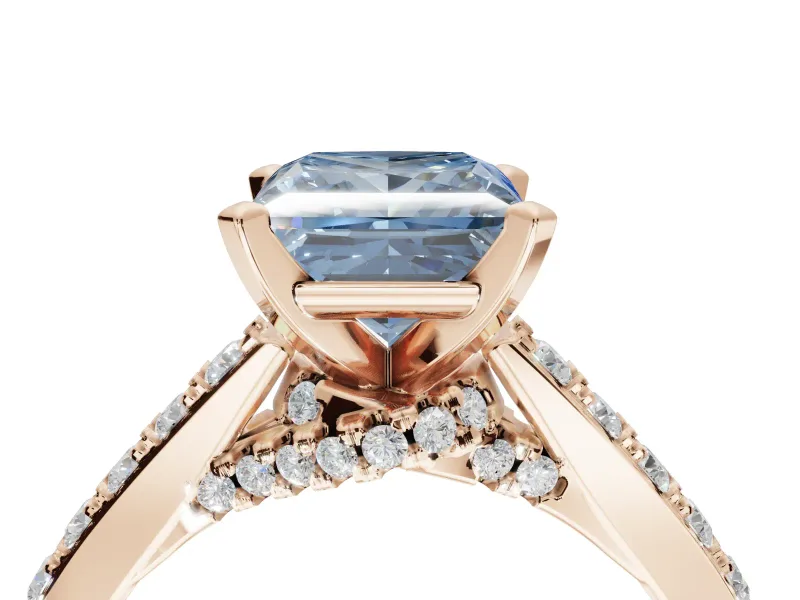 Princess Cut Pavé Solitaire Engagement Ring Setting for a Fancy Blue Lab-Grown Diamond | Crossover Gallery | Rose Gold