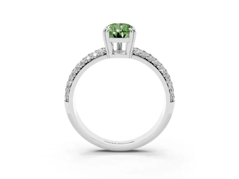 Pear-Shaped Three Row Pave Engagement Ring Setting for a Fancy Green Lab-Grown Diamond | Double Claws | Sterling Silver