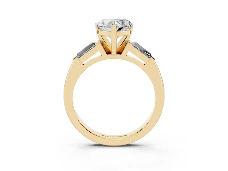 Heart-Shaped Three Stone Engagement Ring Setting | Tapered Baguettes | Yellow Gold