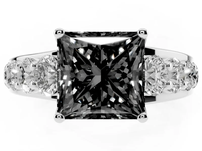 Princess Cut Engagement Ring Setting for a Black Center | Sterling Silver