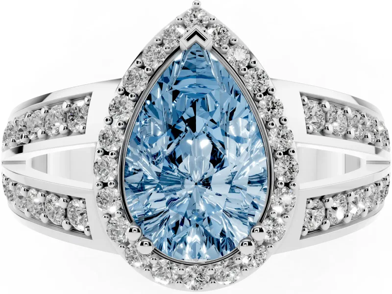 Pear-Shaped Halo Engagement Ring Setting for a Fancy Blue Lab-Grown Diamond | Split Shank | Platinum