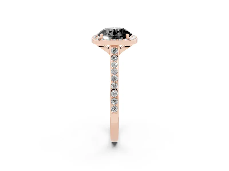 Round Pavé Halo Engagement Ring Setting for a Black Center | Rose Gold