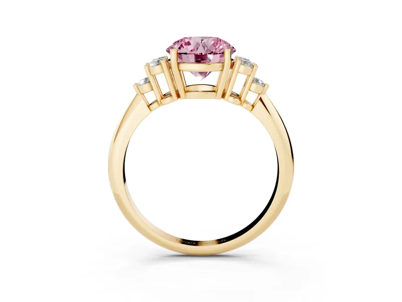 Round Cluster Accent Engagement Ring Setting for a Fancy Pink Lab-Grown Diamond | Yellow Gold