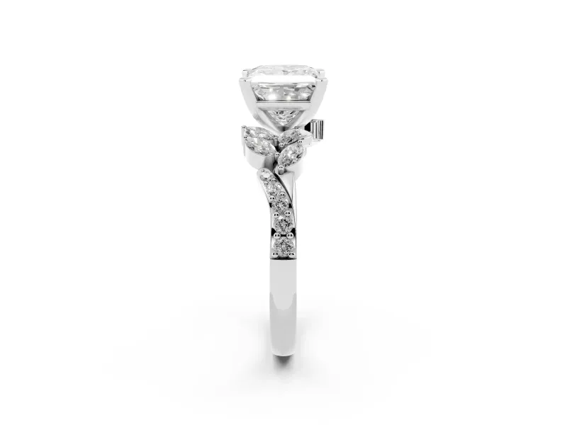 Princess Cut Diamond Solitaire Ring Set in Platinum with Marquise Twist Band and Prong Setting