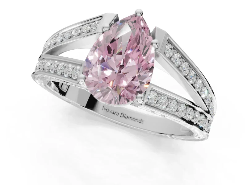 Pear-Shaped Split Shank Pavé Engagement Ring Setting for a Fancy Pink Lab-Grown Diamond | Sterling Silver