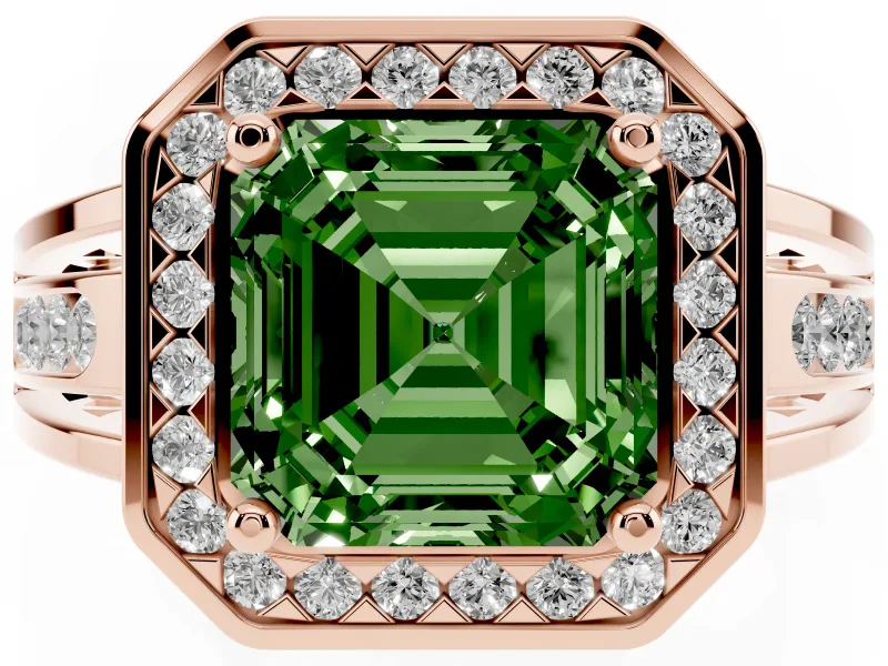 Asscher Cut Halo Engagement Ring Setting for a Fancy Green Lab-Grown Diamond | Channel-Set Split Shank | Rose Gold