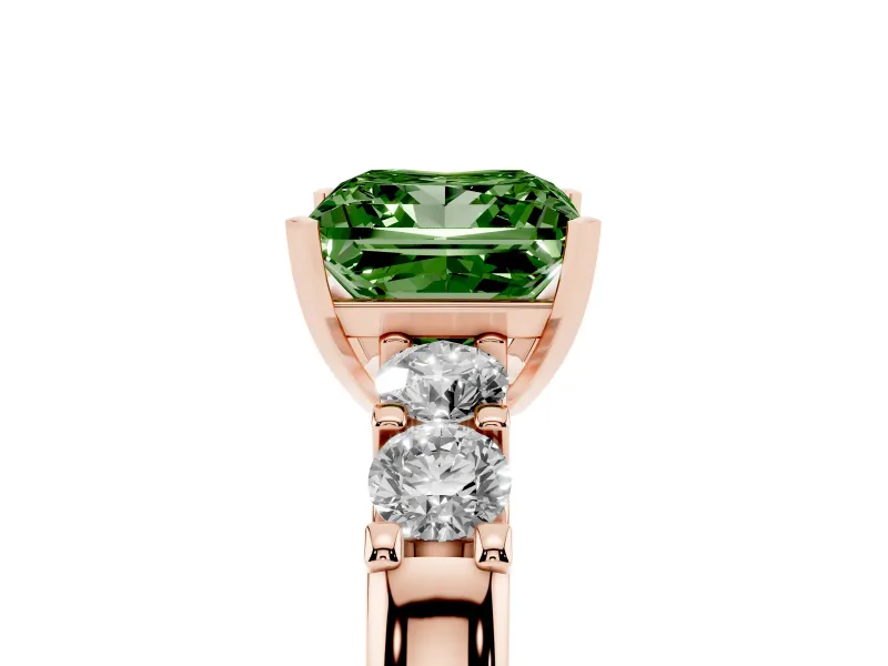 Fancy Green Princess Cut Diamond Five-Stone Prong Set Engagement Ring Set in Rose gold with Channel Band