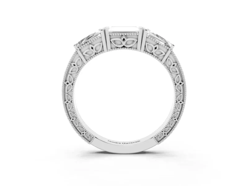 Baguette Diamond Milgrain Band Set in White gold with Channel V-Prong Setting