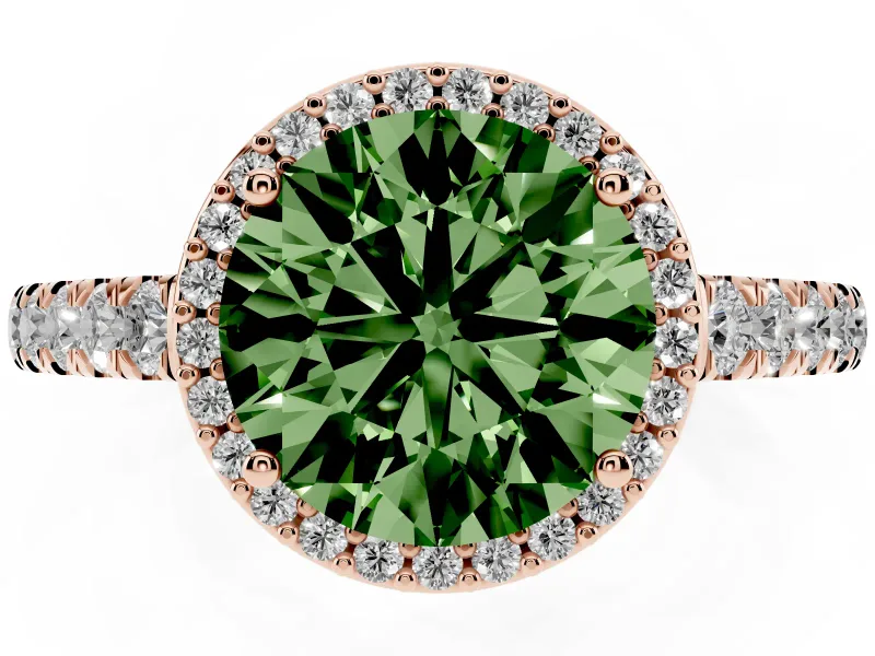 Round Halo Pavé Engagement Ring Setting for a Fancy Green Lab-Grown Diamond | Rose Gold
