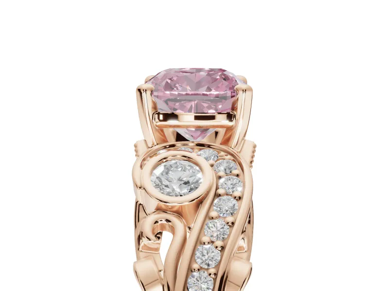 Cushion Cut Swirl Engagement Ring Setting for a Fancy Pink Lab-Grown Diamond | Rose Gold