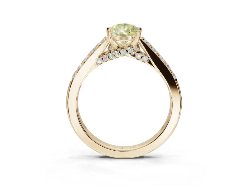 Pear-Shaped Pavé Engagement Ring Setting for a Fancy Yellow Lab-Grown Diamond | Crossover Gallery | Yellow Gold
