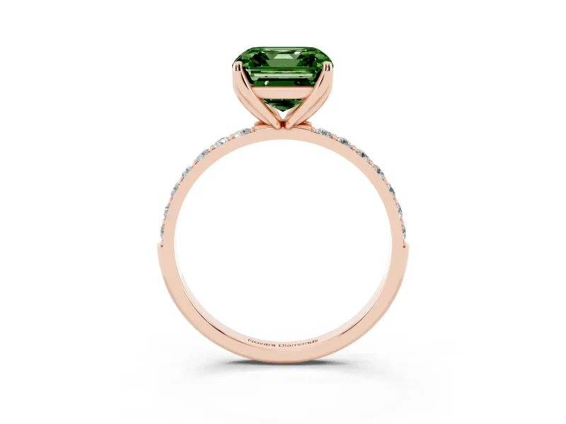 Asscher Cut Pave Engagement Ring Setting for a Fancy Green Lab-Grown Diamond | Slim Band | Rose Gold