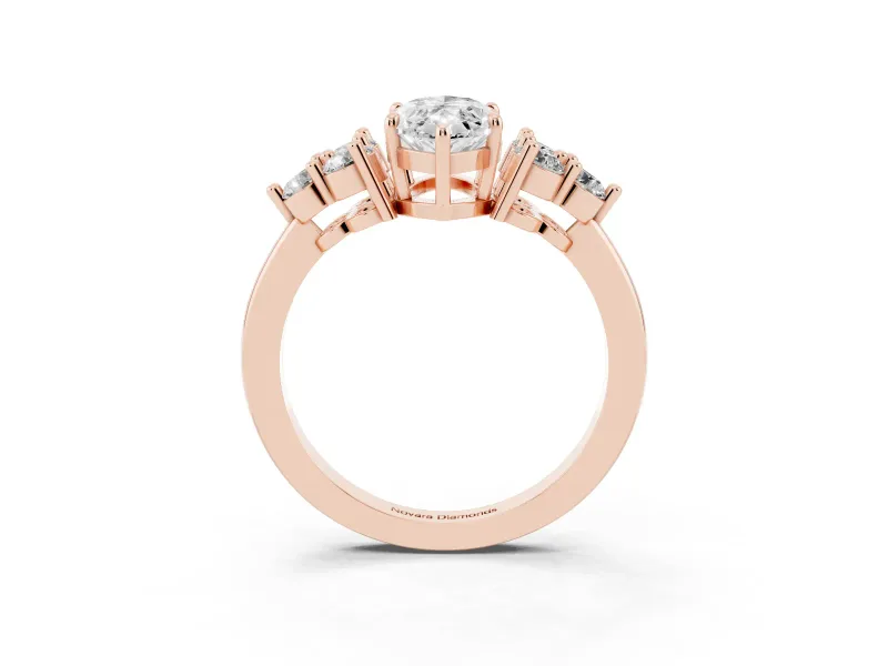Marquise Cluster Side Stone Engagement Ring Setting | Plain Band | Rose Gold