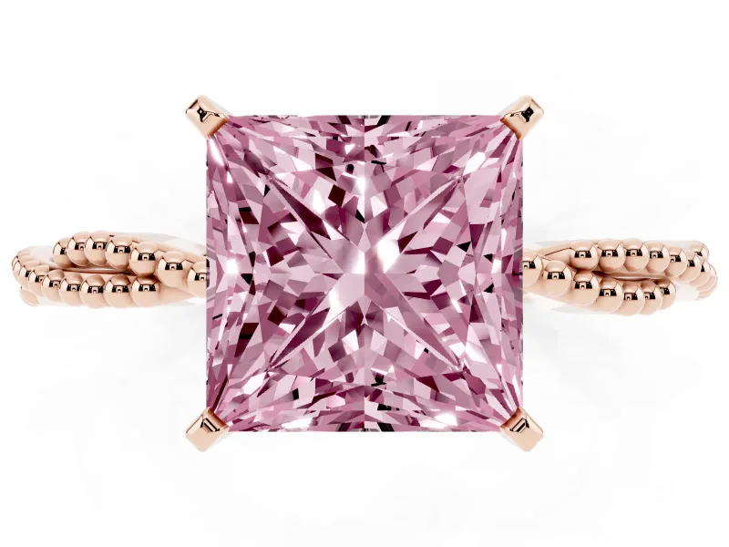 Princess Cut Twisted Engagement Ring Setting for a Fancy Pink Lab-Grown Diamond | Beaded Twist | Rose Gold