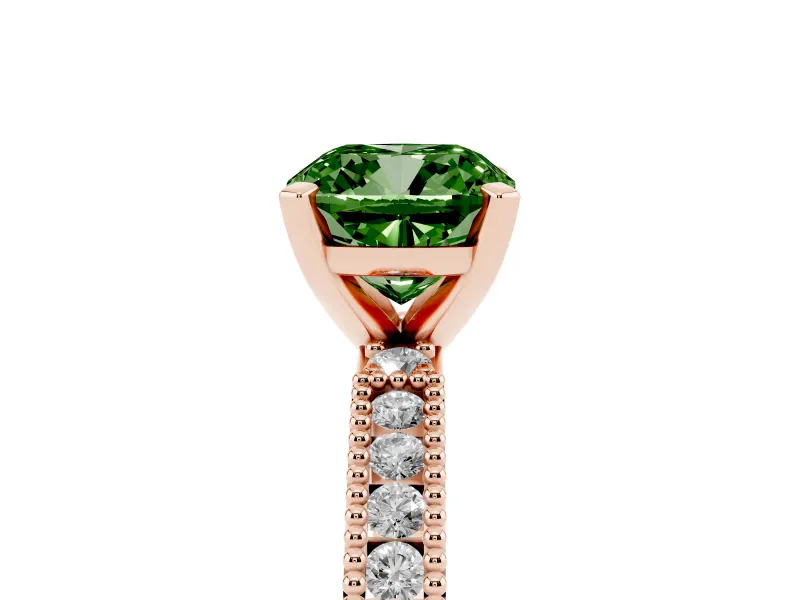 Cushion Cut Vintage Pavé Engagement Ring Setting for a Fancy Green Lab-Grown Diamond | Rose Gold