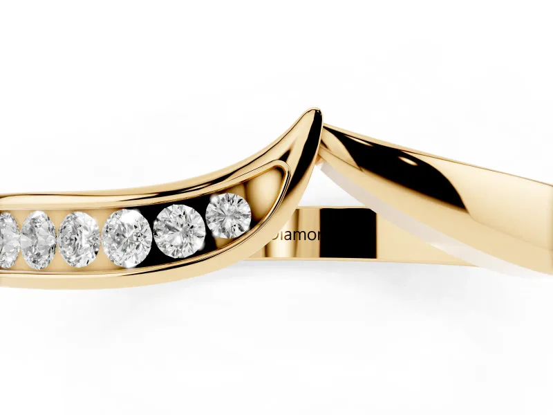 Round Lab-Grown Diamond V-Notch Channel Set Contour Wedding Band | Asymmetric | Yellow Gold