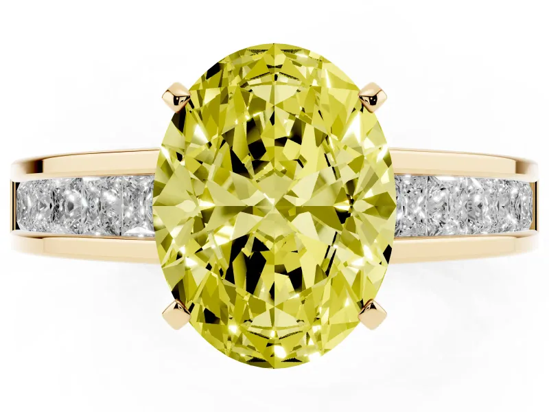 Oval Channel Engagement Ring Setting for a Fancy Yellow Lab-Grown Diamond | Yellow Gold