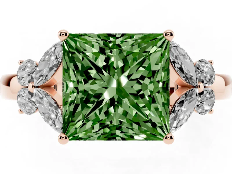 Princess Cut Petal Engagement Ring Setting for a Fancy Green Lab-Grown Diamond | Rose Gold