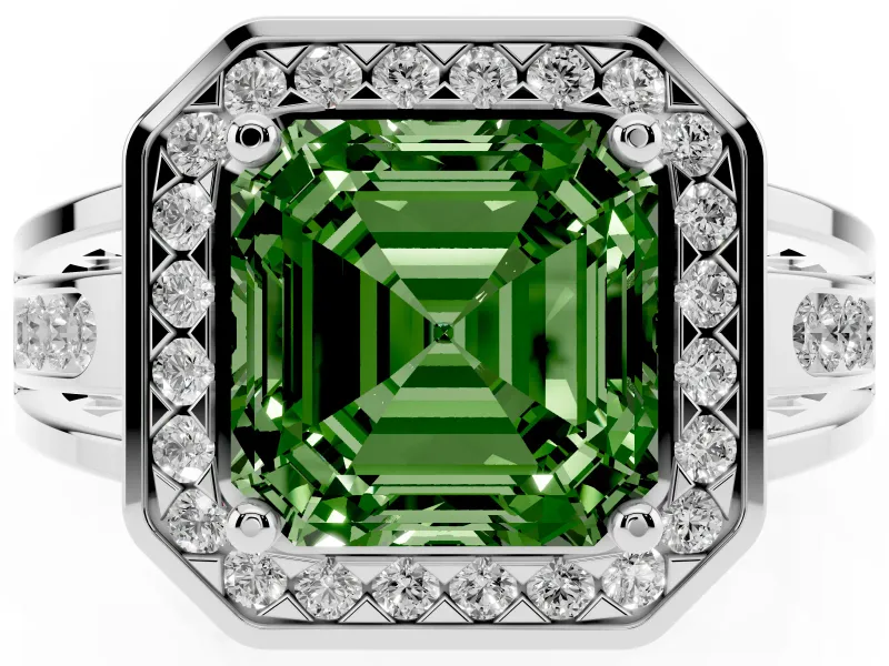 Asscher Cut Halo Engagement Ring Setting for a Fancy Green Lab-Grown Diamond | Channel-Set Split Shank | Platinum