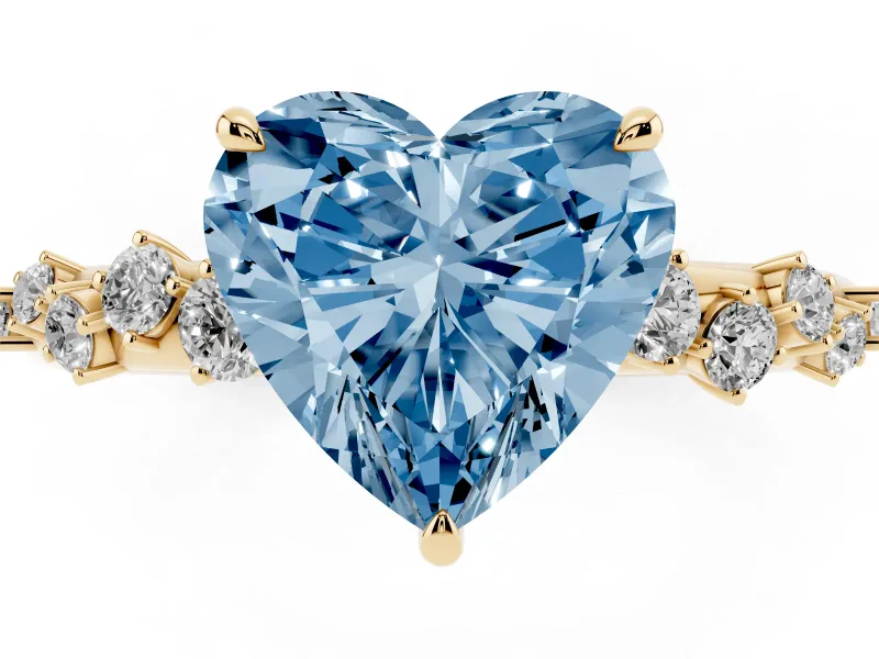Fancy Blue Heart Cut Diamond Cluster Solitaire Ring Set in Yellow gold with Prong Setting