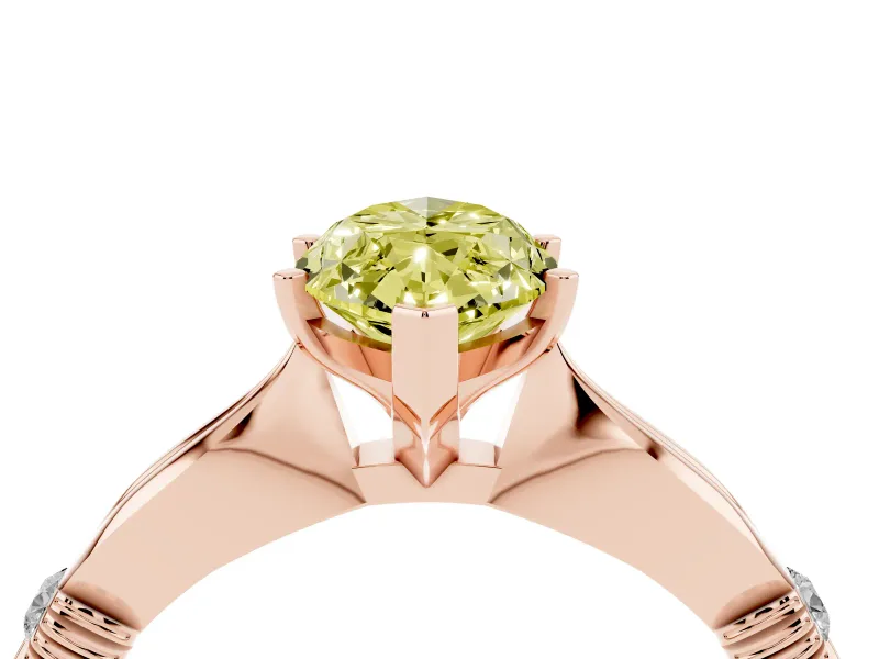 Fancy Yellow Marquise Cut Diamond Solitaire Twisted Band Ring Set in Rose gold with Accent Stones and Prong Setting