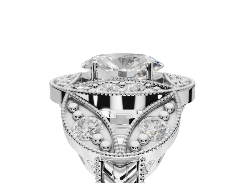 Heart-Shaped Vintage Floral Halo Engagement Ring Setting | Engraved Milgrain Band | Sterling Silver