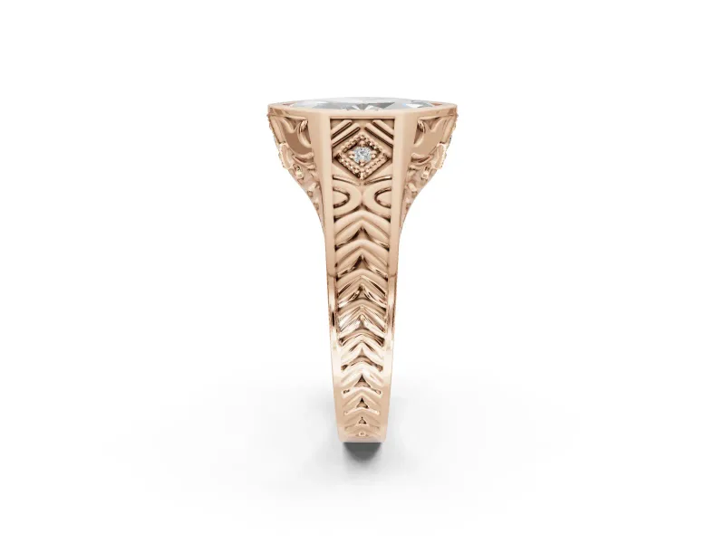 Marquise Vintage Bezel Engagement Ring Setting | Engraved Band | Rose Gold