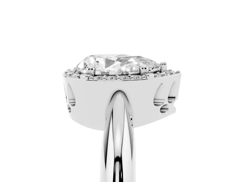 Pear Cut Diamond Halo Engagement Ring Set in Silver with Plain Split Shank and Prong Setting