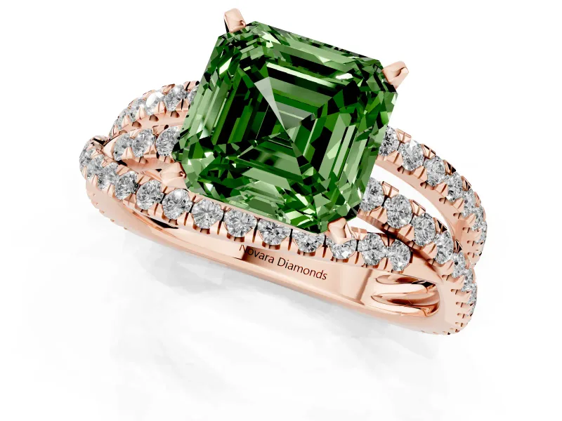 Asscher Cut Twisted Pavé Engagement Ring Setting for a Fancy Green Lab-Grown Diamond | Rose Gold