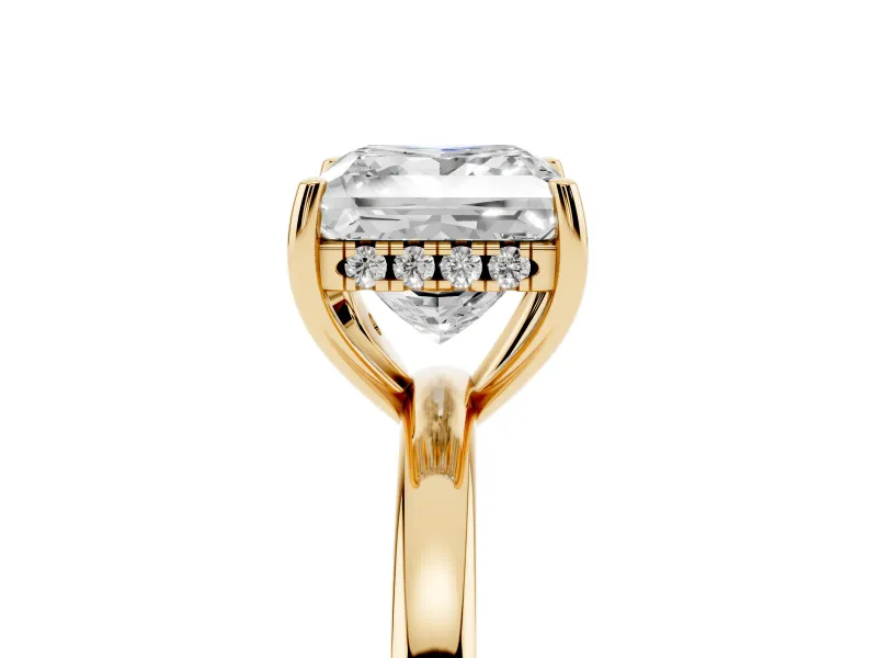 Princess Cut Hidden Halo Solitaire Engagement Ring Setting | Thin Wire Band | Yellow Gold