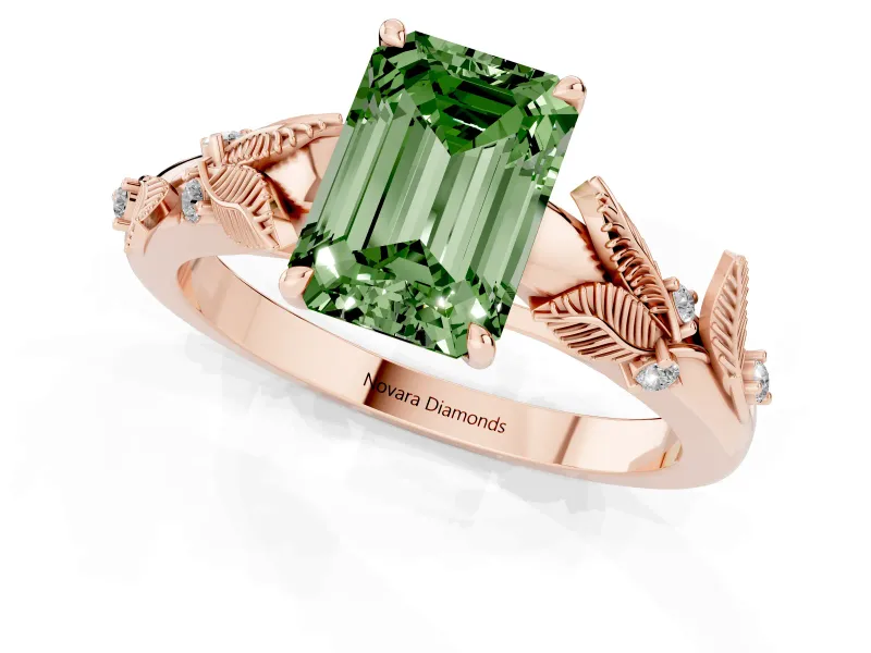 Emerald Cut Leaf Solitaire Engagement Ring Setting for a Fancy Green Lab-Grown Diamond | Rose Gold