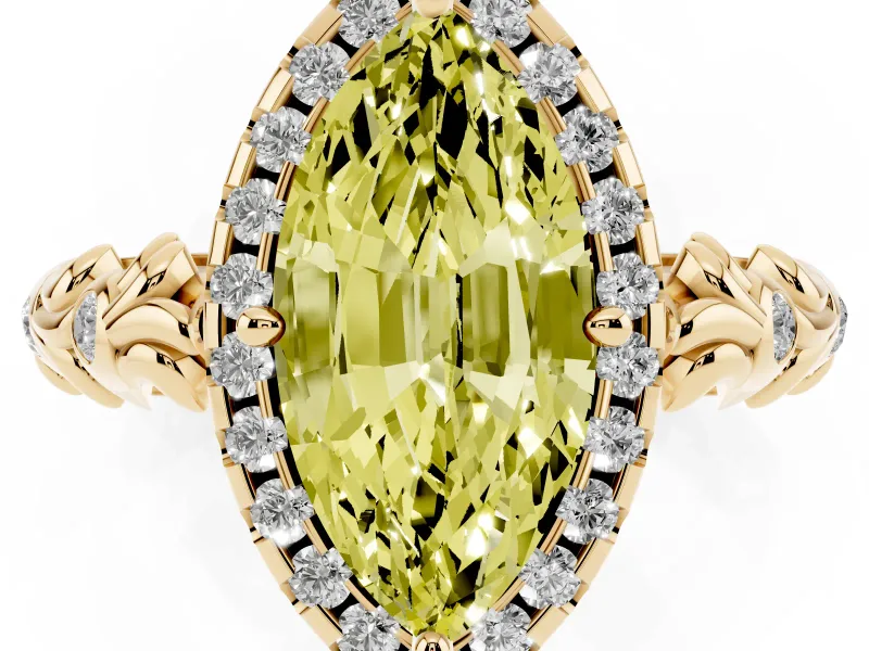 Marquise Leaf Halo Engagement Ring Setting for a Fancy Yellow Lab-Grown Diamond | Yellow Gold