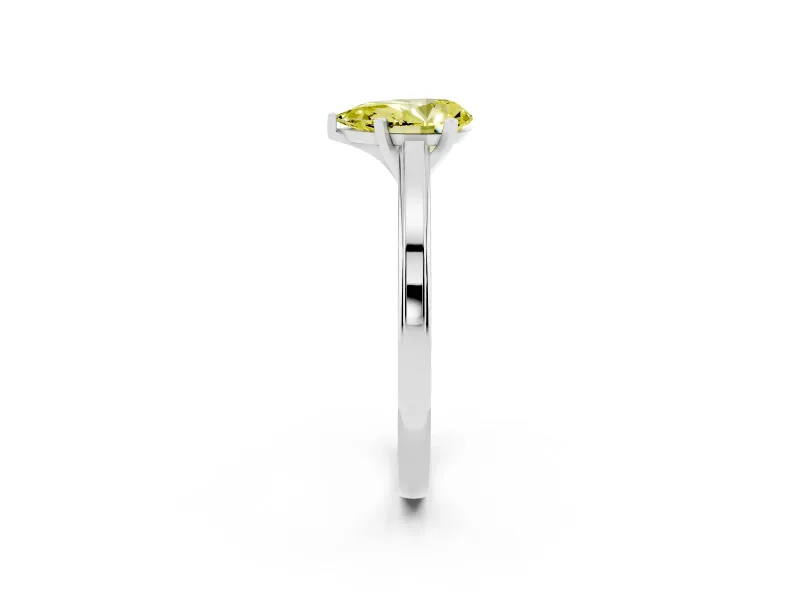 Fancy Yellow Pear Cut Diamond Solitaire Ring Set in Silver with Prong Setting and Classic Band